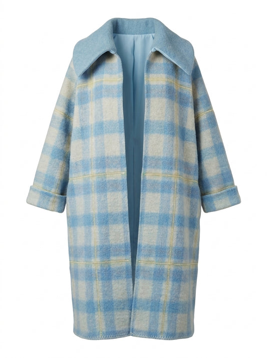 COSH! Studio Wunderdar Upcycled coat light blue gold white checked coat Geomometry pastel