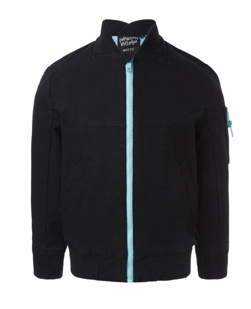 Black Bomber Jacket with Floral Embroidery | Infantium Victoria