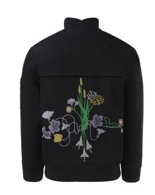 Black Bomber Jacket with Floral Embroidery | Infantium Victoria