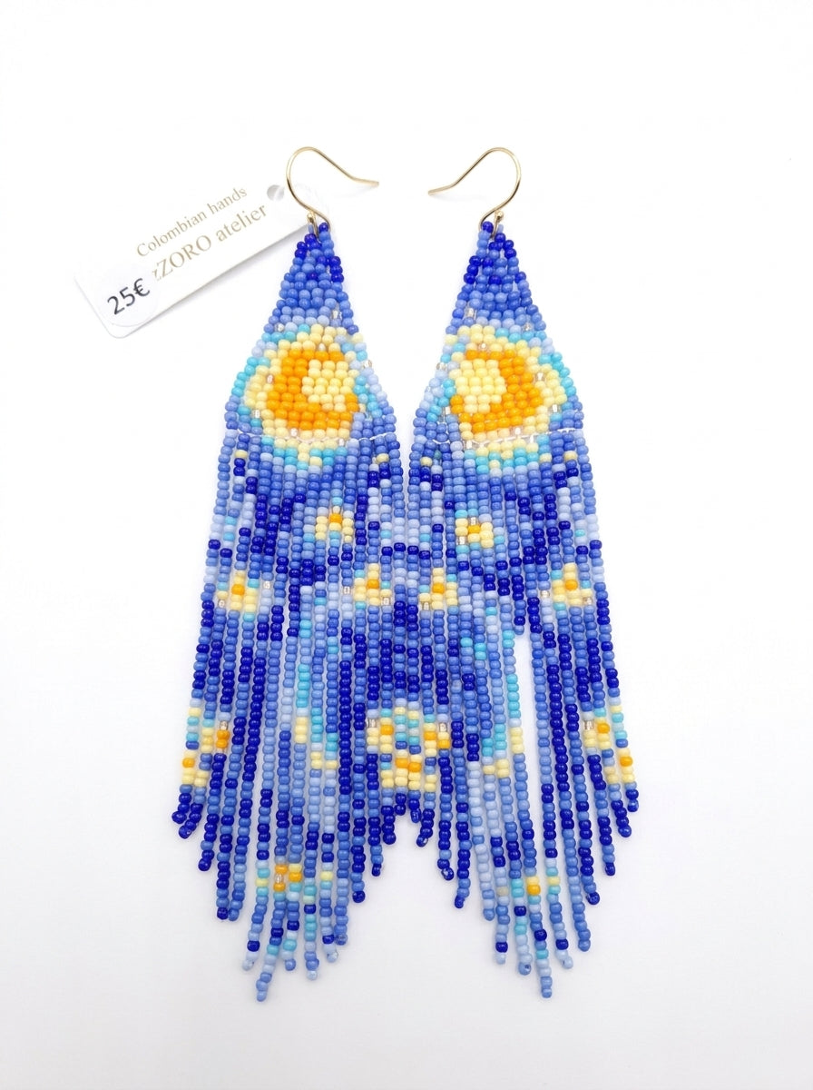 Tezoro Night Van Gogh Columbian Glassbead Earrings