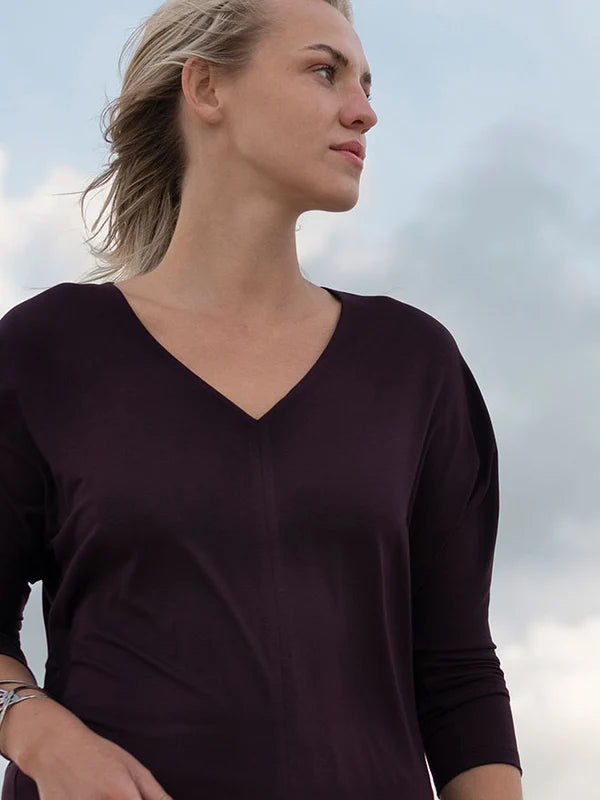 V-Neck Shirt Olia – Modal Jersey, Burgundy
